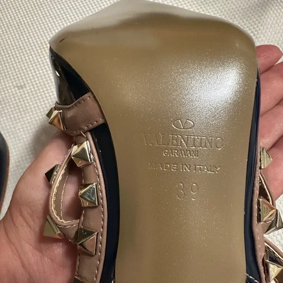 Valentino Navy Blue and Gold Rock Stud Patent Leather - Picture 7 of 8